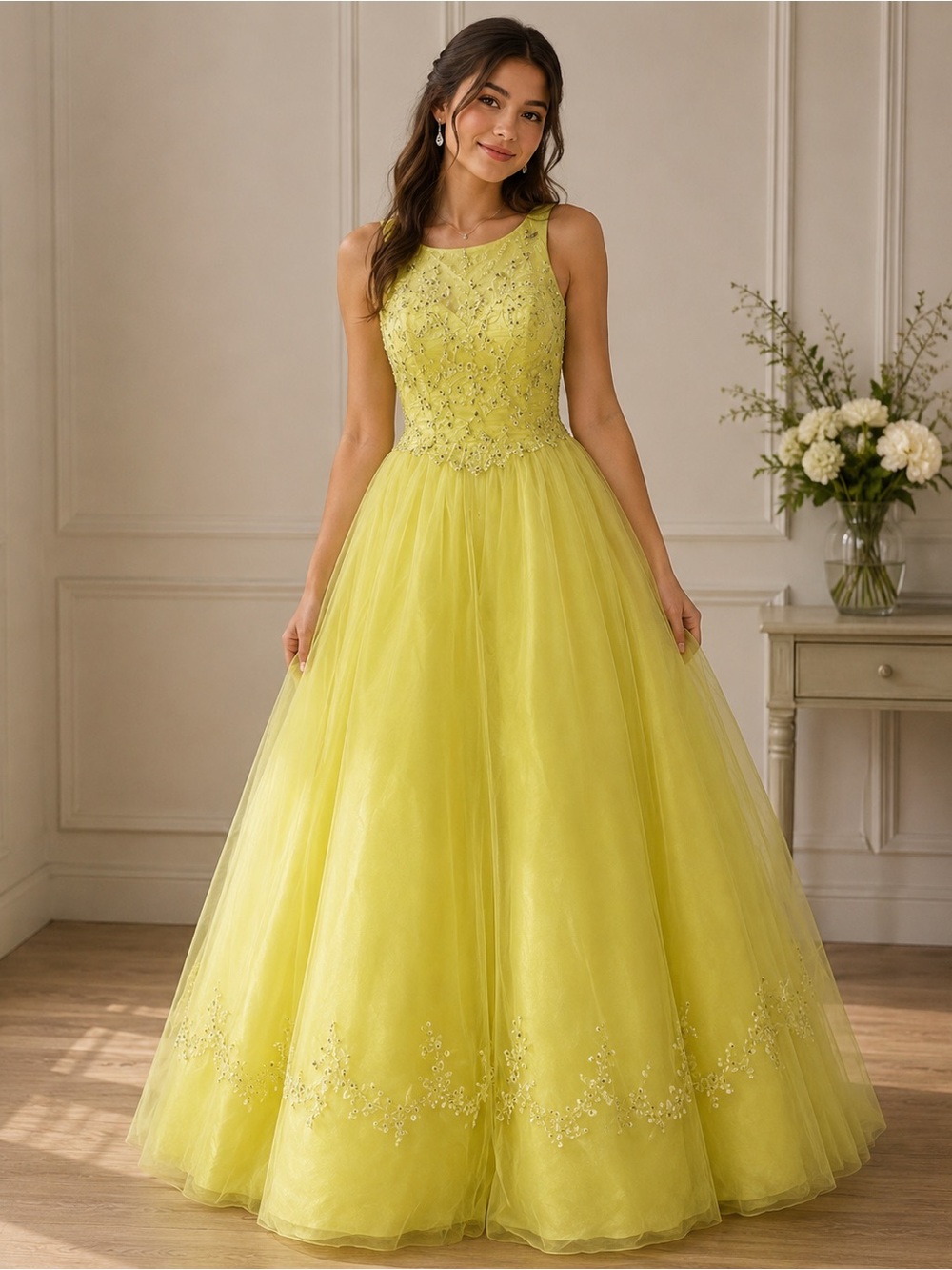 TIFFANY DESIGNS GOWN Princess PROM DRESS Embellished SEQUINS YELLOW SIZE 8 SMALL
